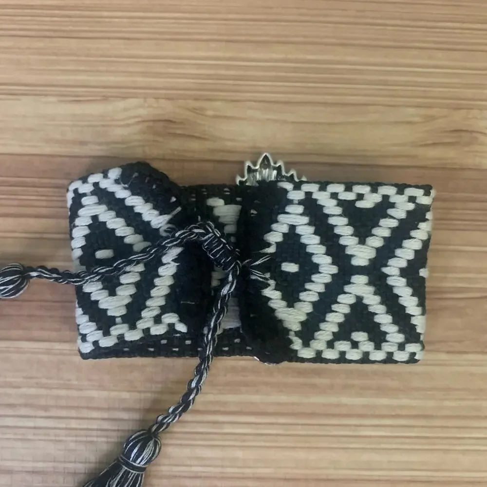 2/$30 Black White Silver Heart On Fire Adjustable Wrap Statement Bracelet Tassel